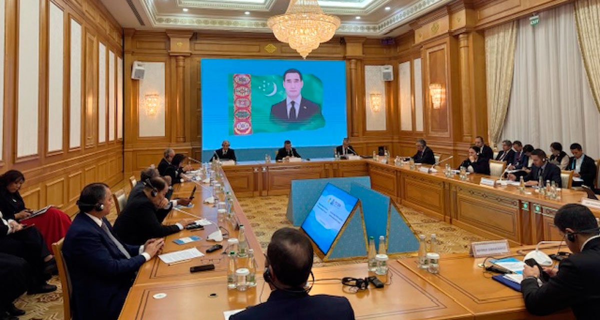 Delegates attending a meeting in Turkmenistan